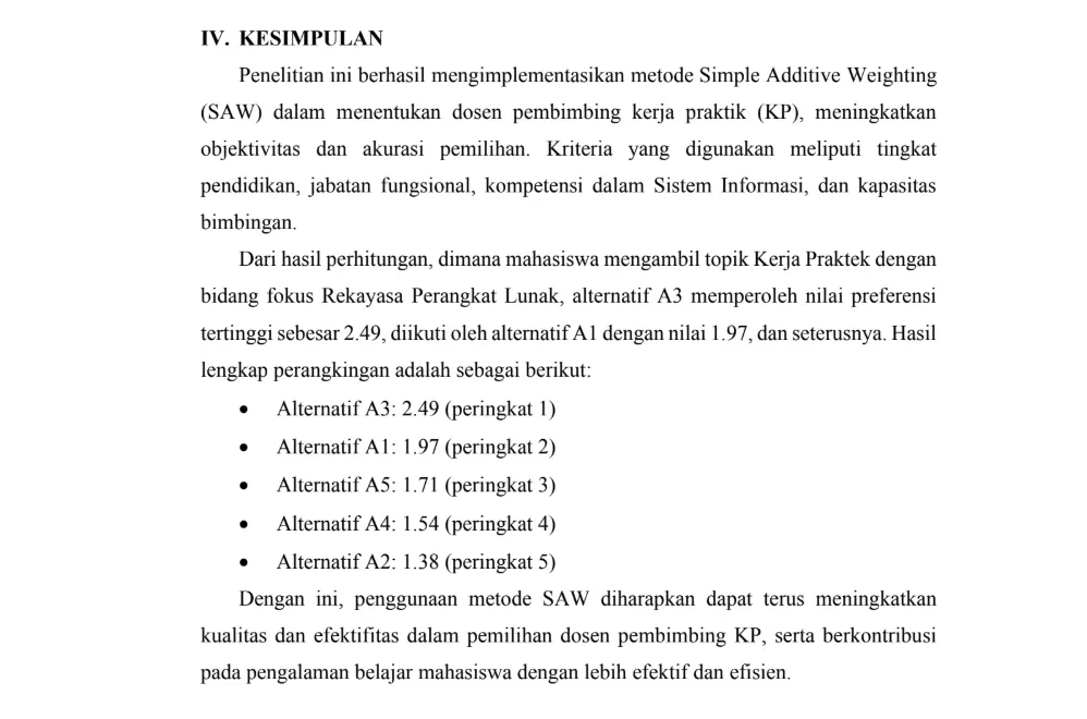 Implementasi Fuzzy SAW dalam Penentuan Dosen Pembimbing Kerja Praktik preview